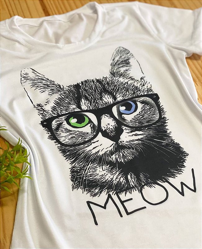 T-SHIRT GATINHO MEOW NO BOLSO - PRETO, Atacado Tshirt