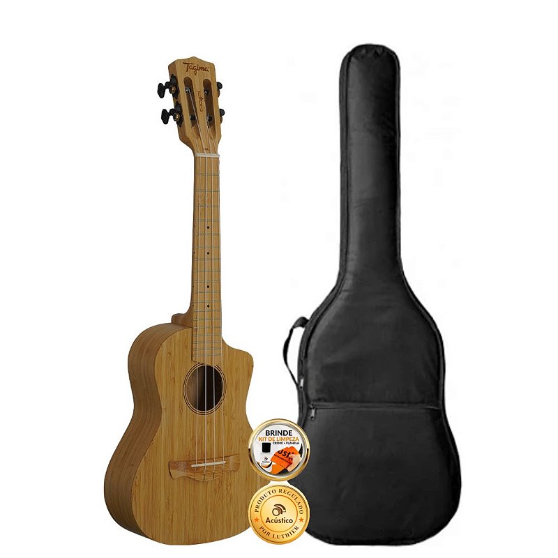 Kit Ukulele Tenor Tagima Profissional Elétrico Em Bambu Capa O