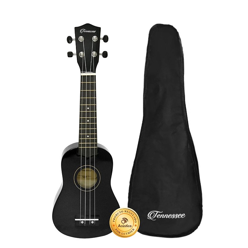 Ukulele Soprano Liverpool Tennessee Acústico Preto Com Bag O Acústico