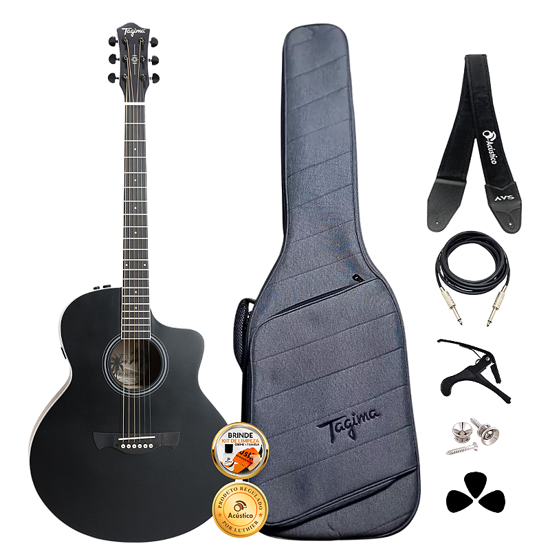 Kit Violão Profissional Tagima Hampton Jumbo BK Completo - O Acústico ...