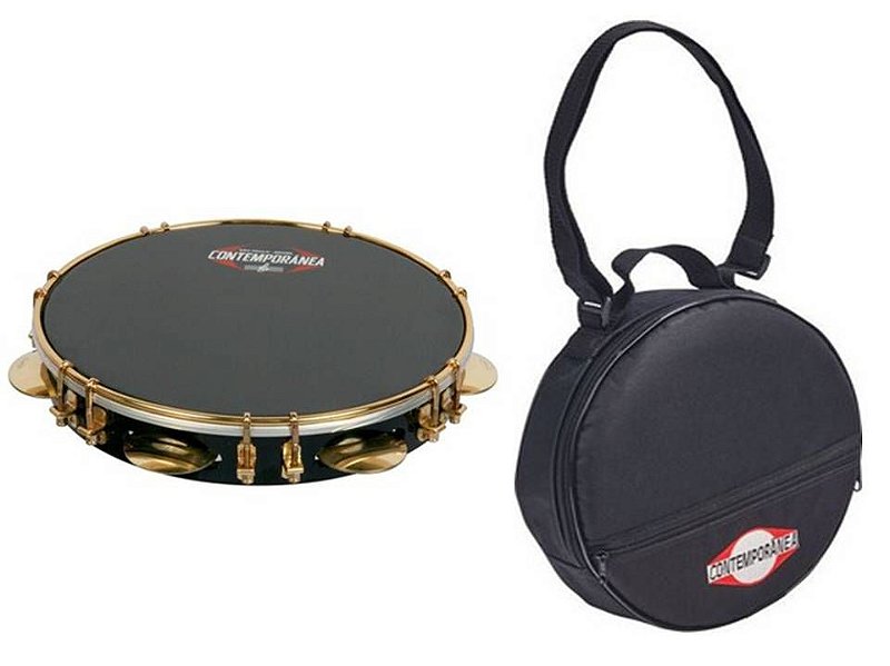 Contemporânea Kit Pandeiro 11 Preto Tar. Dupla Dourada + Bag - O