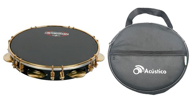 Contemporânea Pandeiro 10 Preto Tar Dupla Dourado 31ppd + bag - O