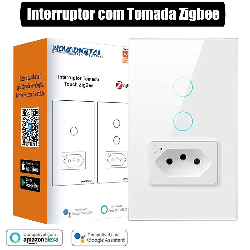 Interruptor de 2 Botões e 1 Tomada Zigbee Tuya Smart Life 2b16a - Loja Geek  Smart - Automação Residencial