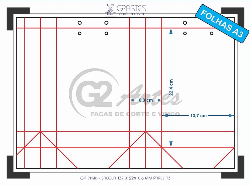 GR 7008 - Sacola 137 x 224 x 60 mm Papel A3 - G2 Artes - Facas