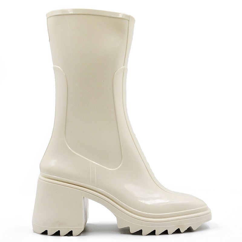 Bota Feminina Cano Alto Coturno Jhenny Galocha Impermeável - Off White -  ANA AMARAL LOJA