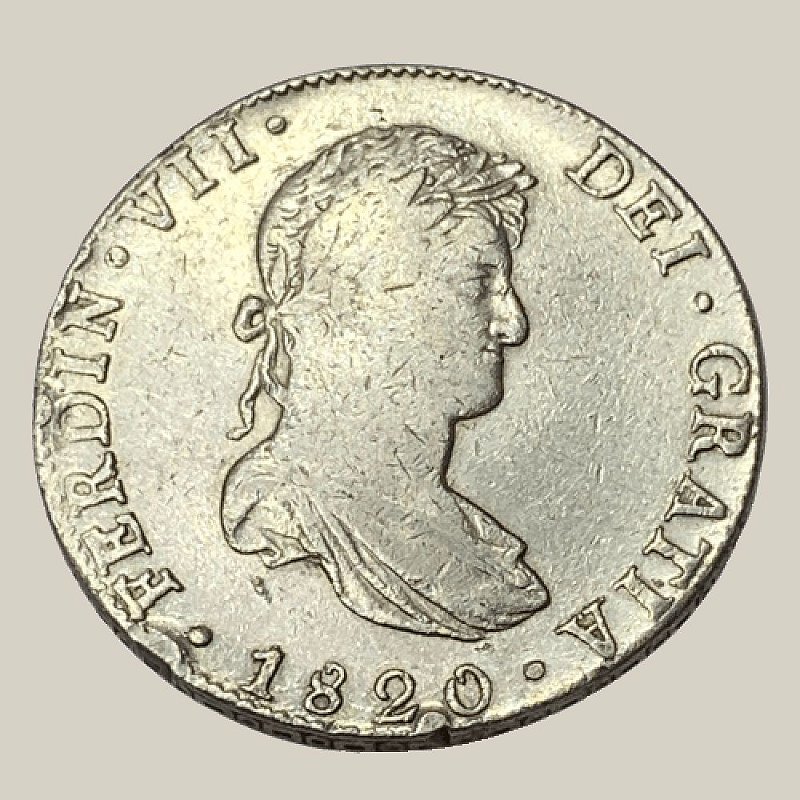 Moeda de Prata de 8 Reales - México - Ano: 1820 - Rei Fernando VII