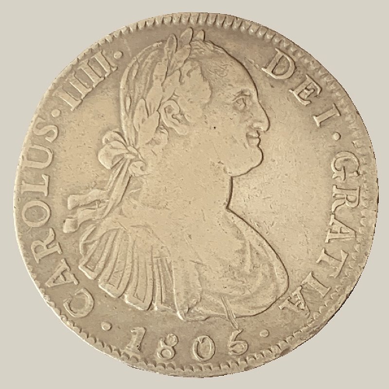 Moeda de Prata de 8 Reales, México - Ano: 1805 - Carlos IIII