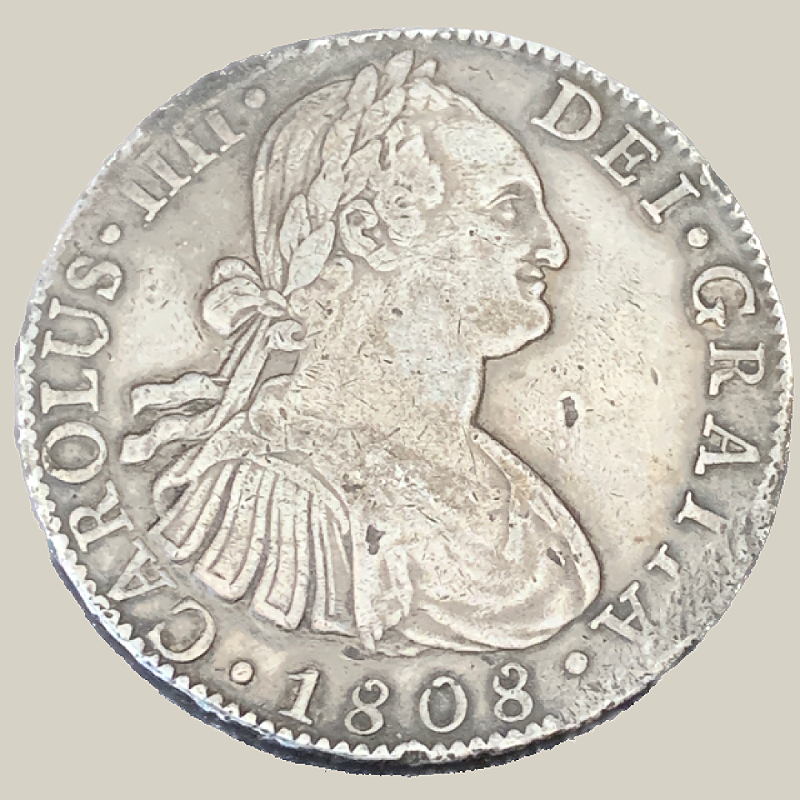 Moeda de Prata de 8 Reales - México - Ano: 1808 - Rei Carlos IIII