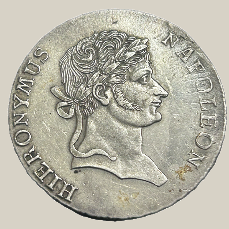 Moeda de Prata, 1 Thaler, Westphalia, 1812, Jérôme-Napoléon