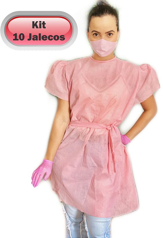 Kit 10 Jalecos Manga Bufante em TNT 40g - manga curta