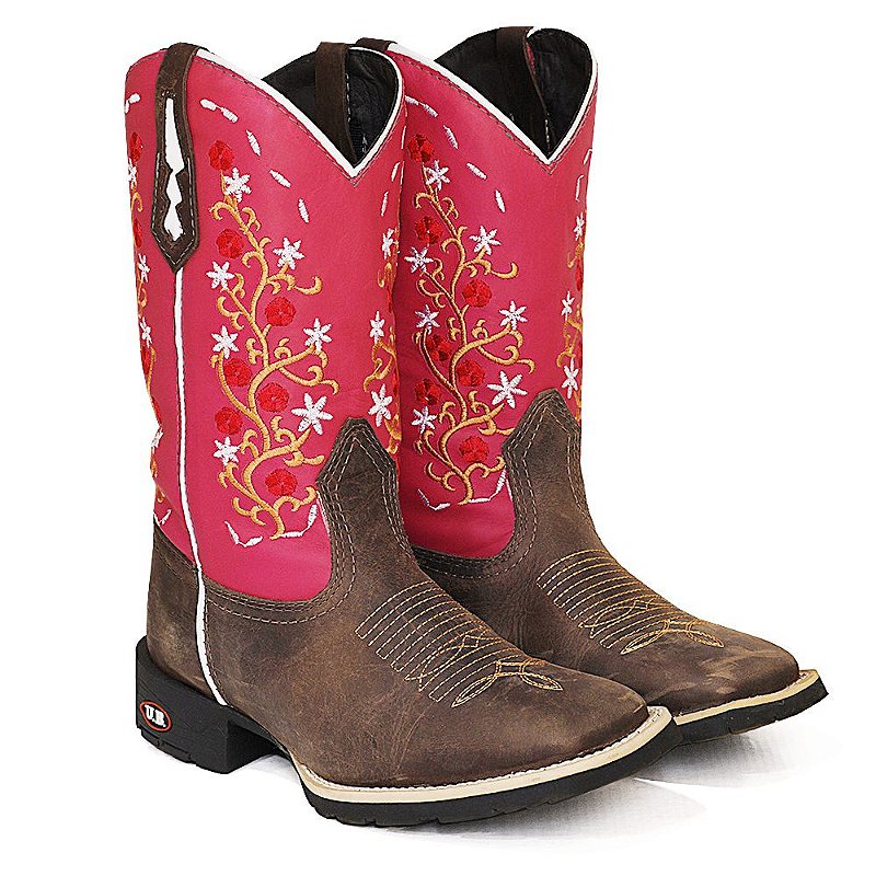 Compre Bota Texana Feminina Cano Rosa Flores Bico Quadrado LM Boots Botas Texanas