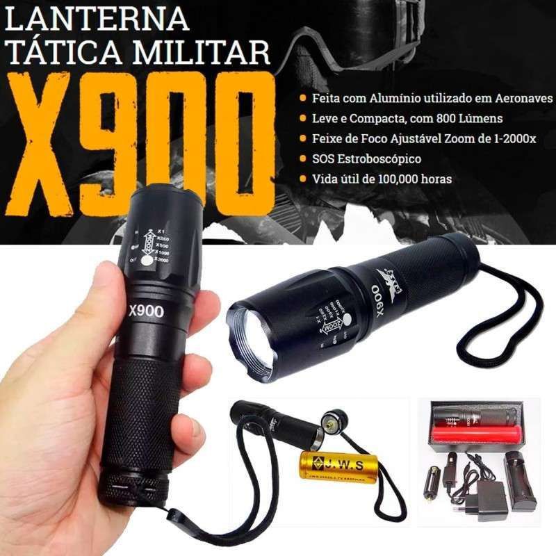 NEVERDIE-Lanterna Militar/Tática/Operacional X900 Led Potente Recarregável  Com - Molinas K9