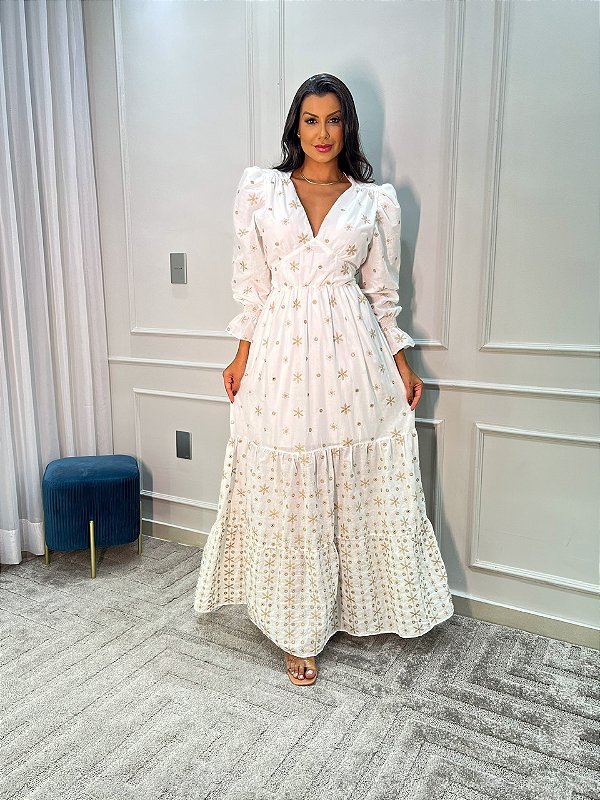Vestido Laise Vestido Midi Branco Manga Longa Vestido Laise