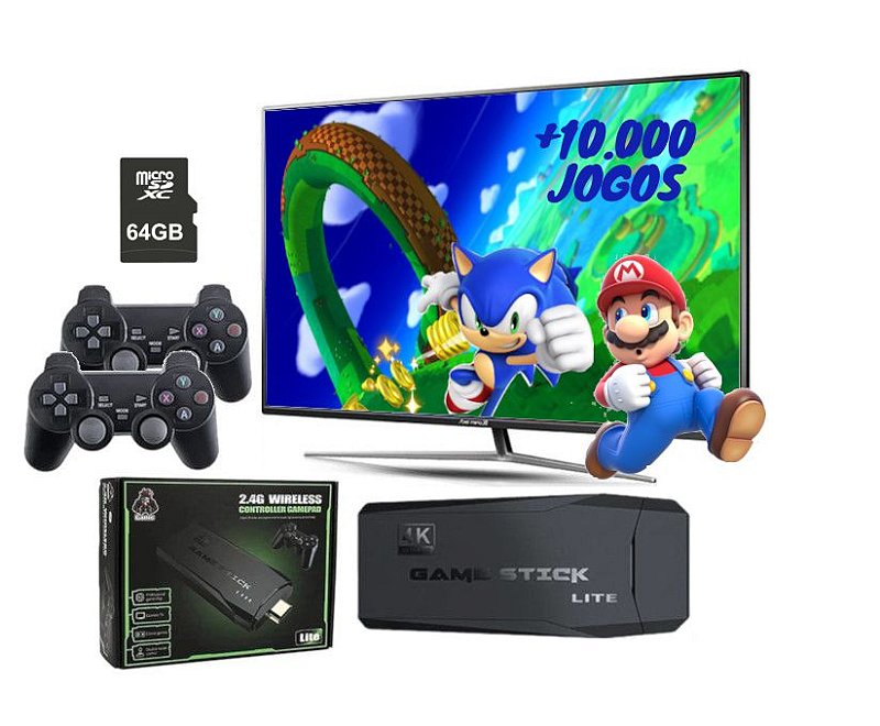 Vídeo Game Retrô Game Stick 4k C/ 2 Controles sem Fio e 10.000 Jogos Grátis, Console de Videogame Miniman Nunca Usado 90652195