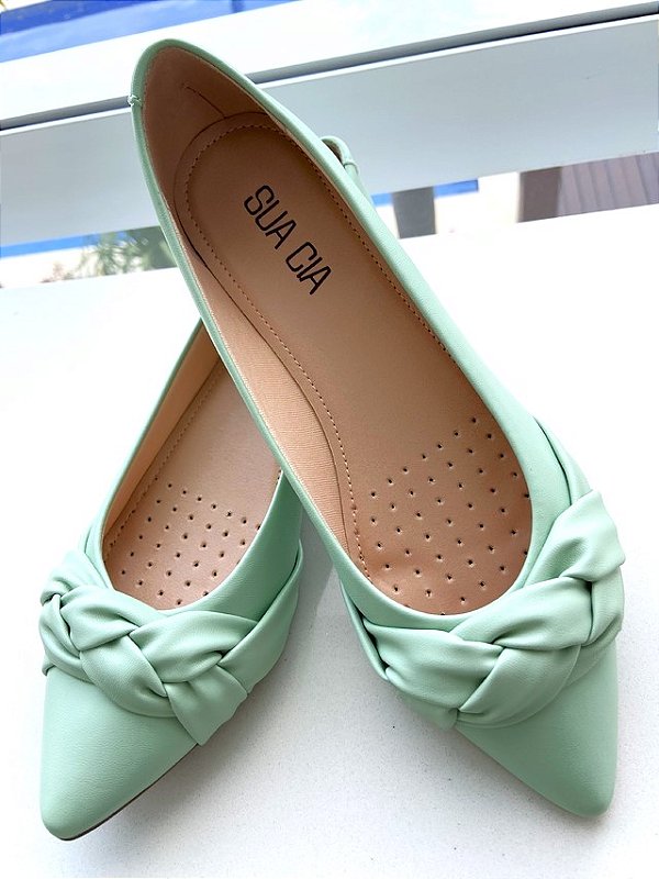 Sapatilha Feminina Verde Menta com Bico Fino Trançada - Sua Cia - Kafifa  Fashion - Sapatos femininos que você vai amar!