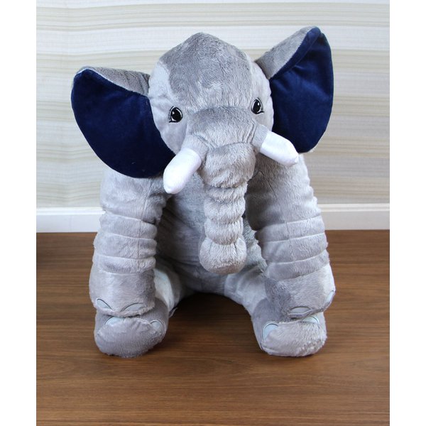 Almofada Travesseiro Elefante News Bebê Dormir Pelúcia Marinho com Cinza  64cm - Enxovais para Bebê