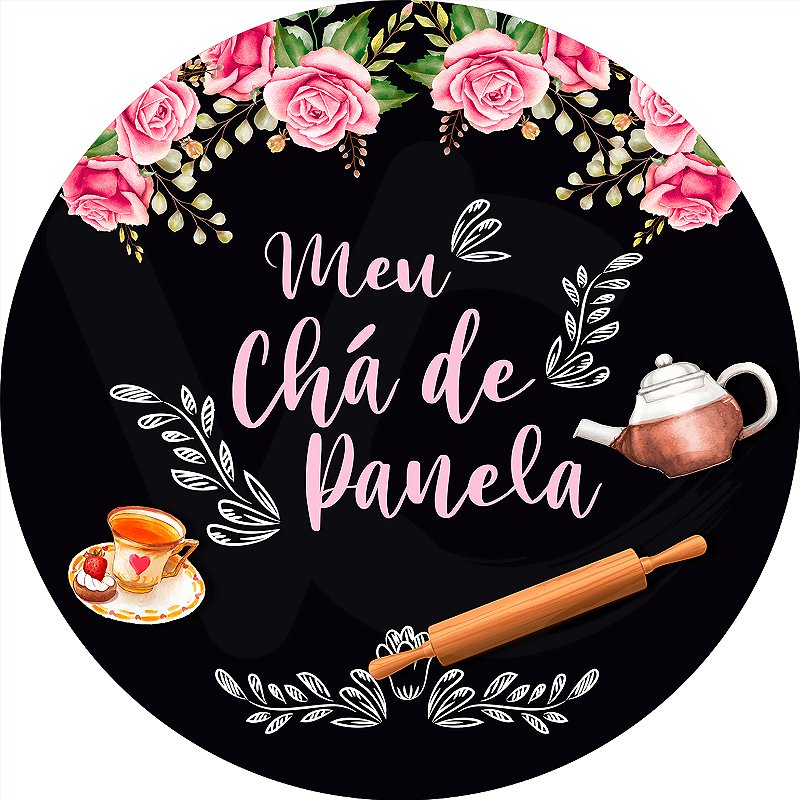 Painel de Festa em Tecido - Chalkboard Meu Cha de Panela - Via