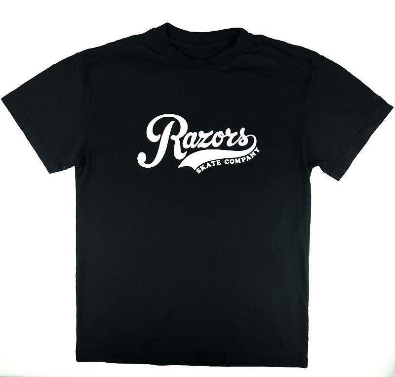 Camiseta Razors Skate Company Preto com Brasão Branco Brasil In Line
