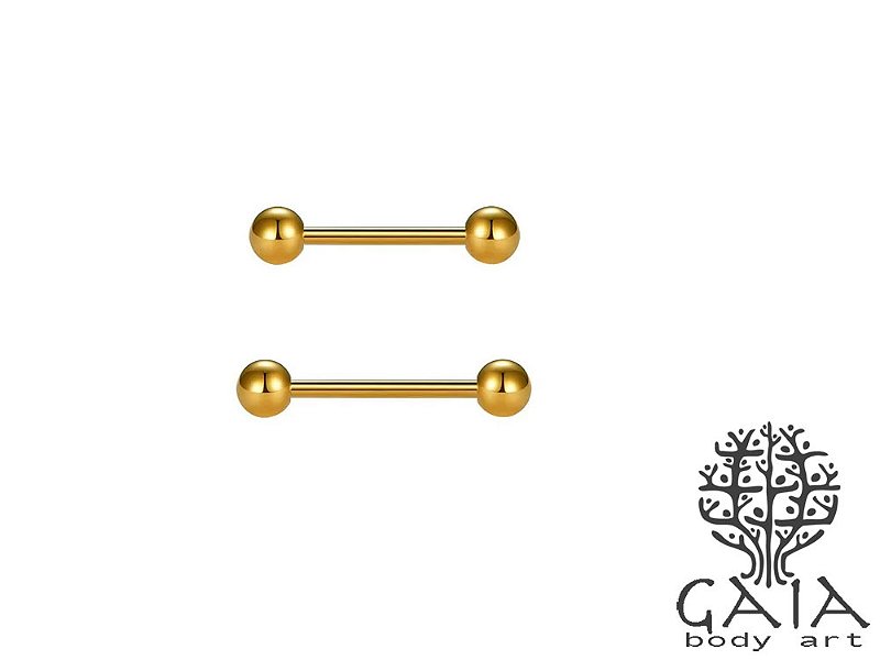 Piercing Barbell Aço Cirúrgico PVD Dourado Esferas Gaia Body Art