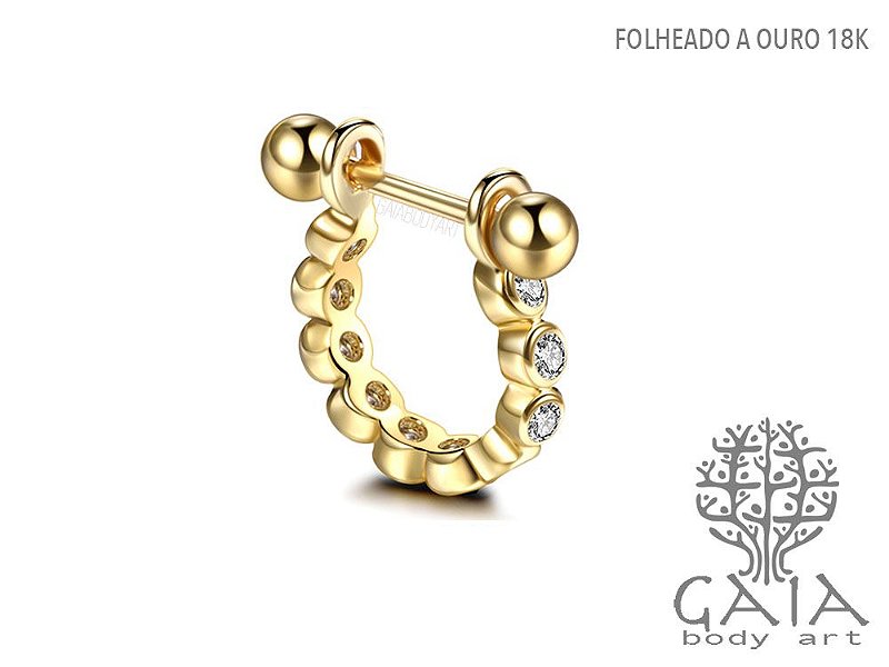 Barbell Helix Adorno Semi Circular Dourado Cravejado Zircônias Annya