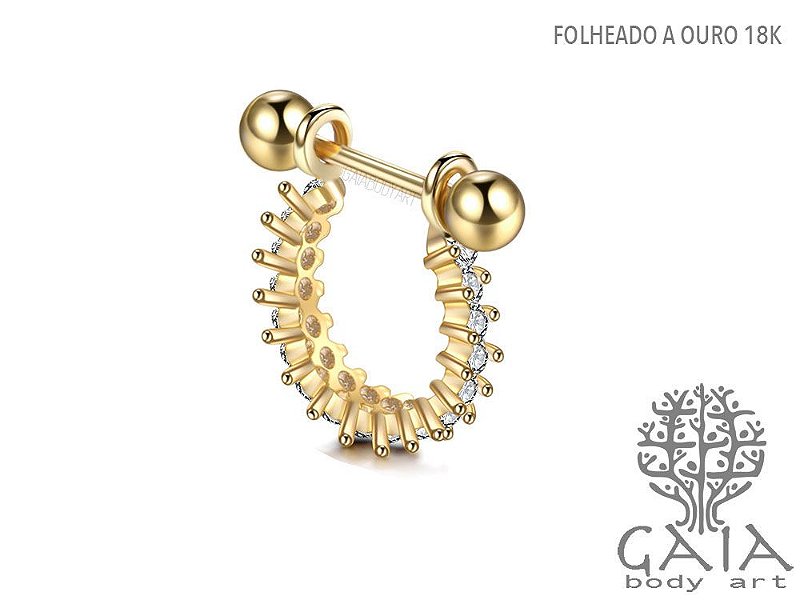 Barbell Helix Adorno Semi Circular Dourado Cravejado Zircônias Kashvi