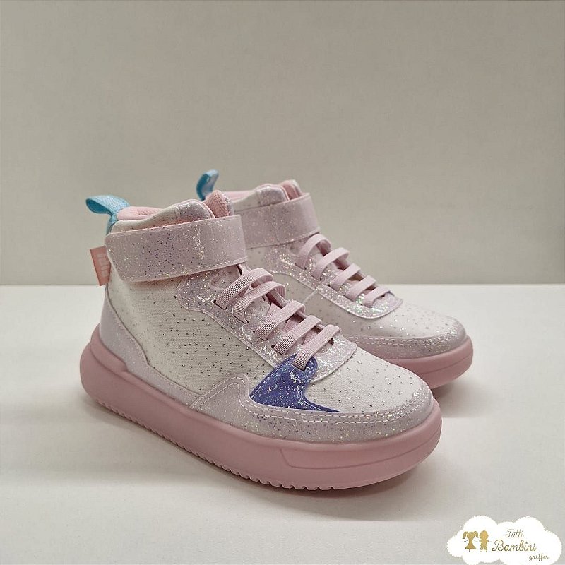 Tênis Menina Toandon - Glitter Cano Alto Velcro Borboleta Rosa
