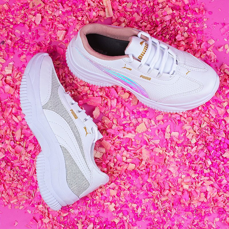 Kit Tênis Puma Feminino Plataforma Branco Gliter e Branco