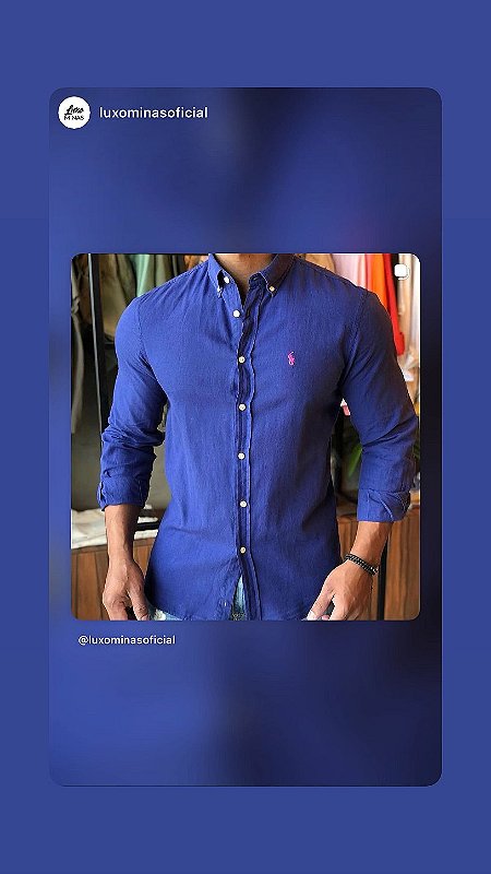 Camisa Masculina Ralph Lauren Linho Azul