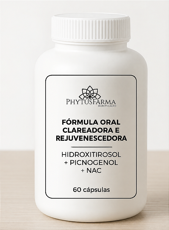 FÓRMULA ORAL CLAREADORA E REJUVENESCEDORA | HIDROXITIROSOL, PICNOGENOL e NAC | 60 CÁPSULAS