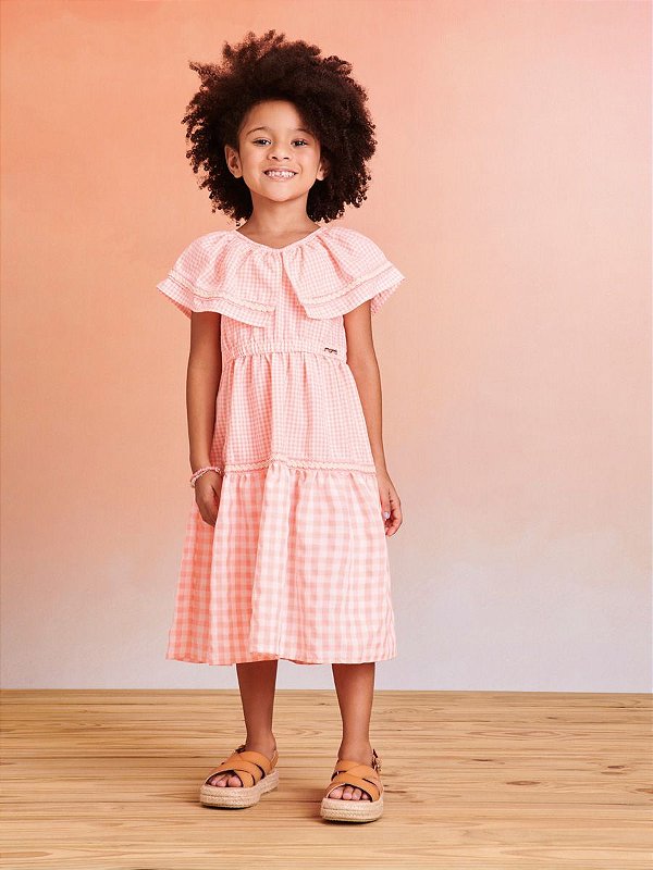 Vestido Compose Xadrez Rosa Neon Momi J5350 - Fofoti Store