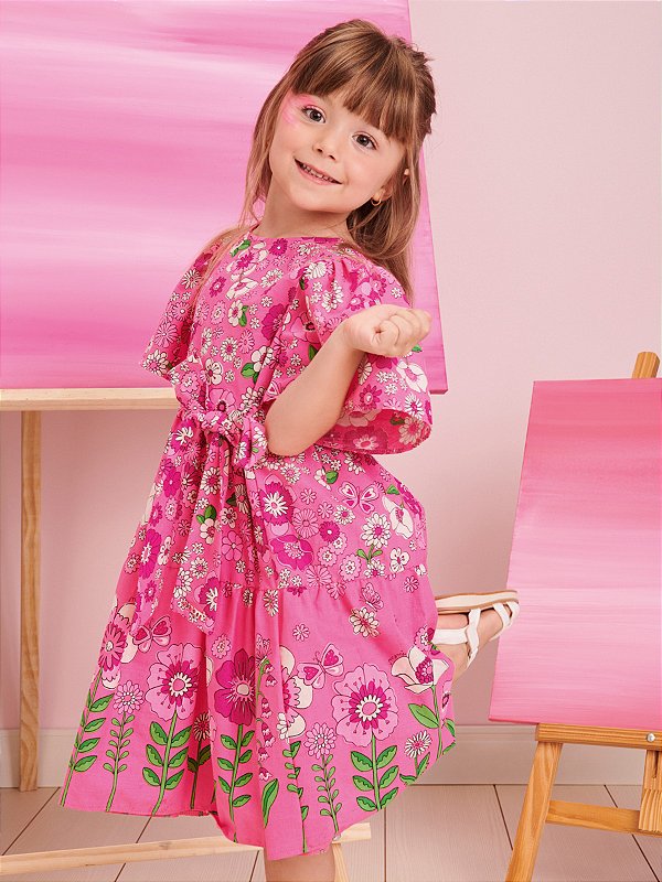 Vestido Rosa Florido Momi J5162