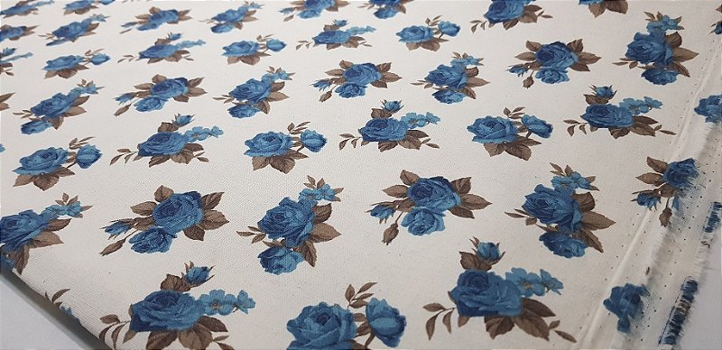 Floral Azul. Algodão+Linho Nacional. TN113-50x140cm
