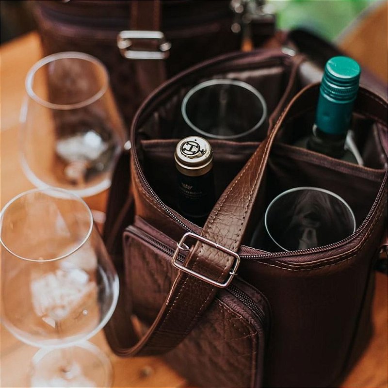 Porta Vinho e taças Toscana marrom - Wine Things