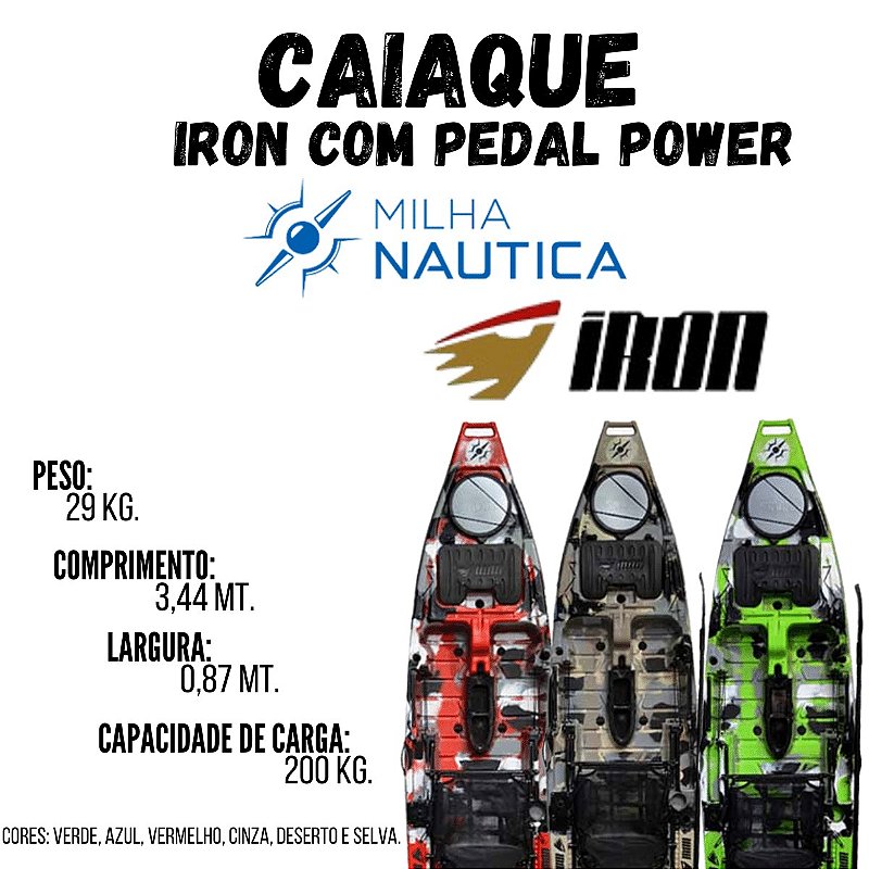 Caiaque Iron Sem Pedal Milha Náutica Brasil + Cadeira E Remo