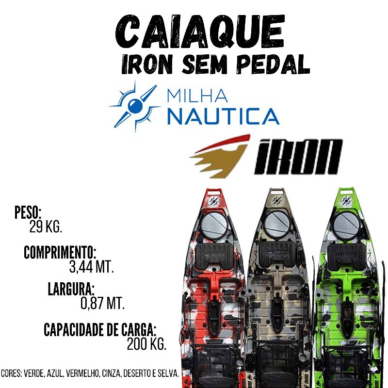 Caiaque Pesca Iron - Milha Náutica Brasil + Cadeira E Remo Cor