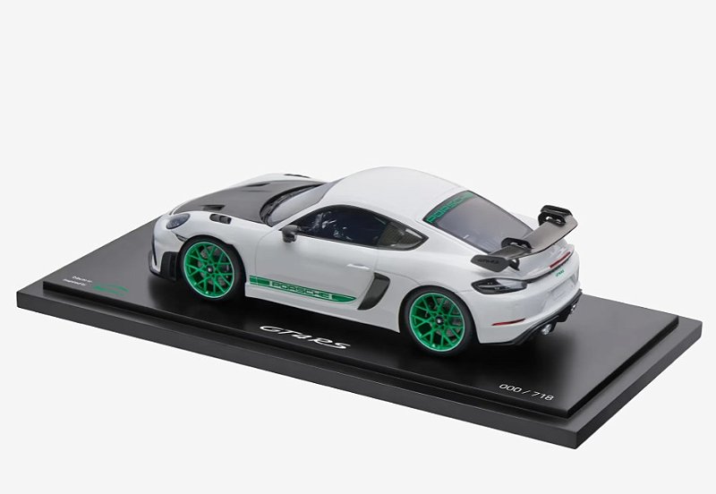 Miniatura 718 Cayman GT4 RS 982 1:18 Branco/Verde - Modelo de