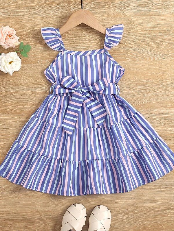 Vestido Infantil para Menina Com cinto Plissado Bainha de Ruffle Listrado -  Z Boutique Oficial Moda OnLine