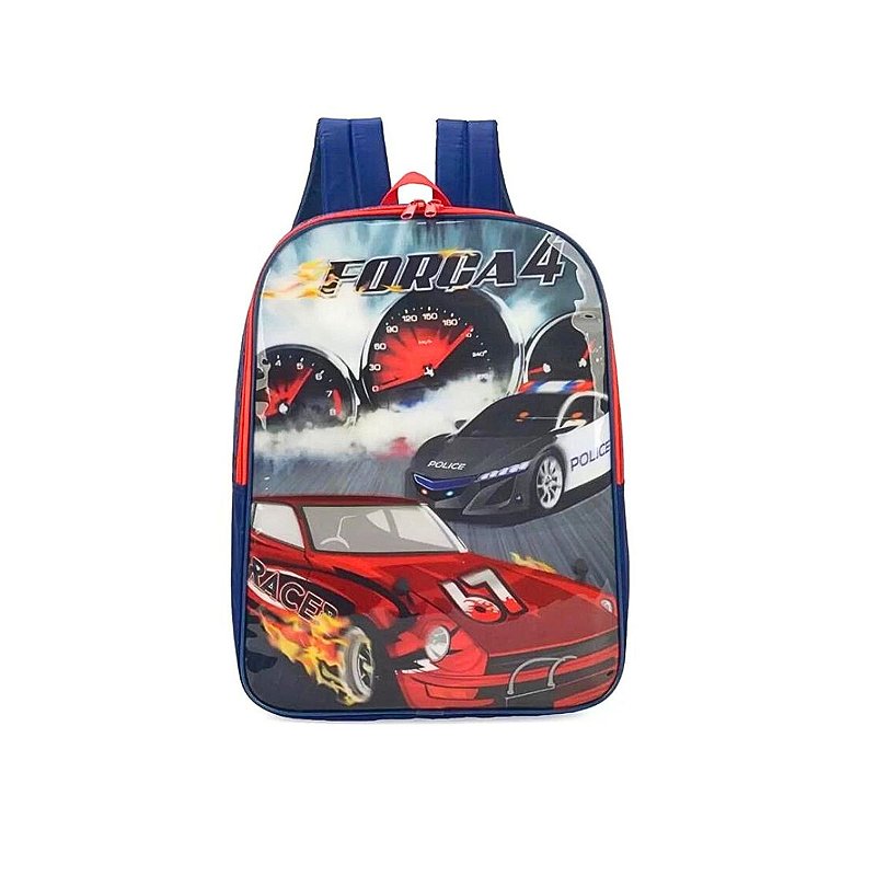 Mochila Escolar Rodinha Força 4 Race Infantil Carros Corrida