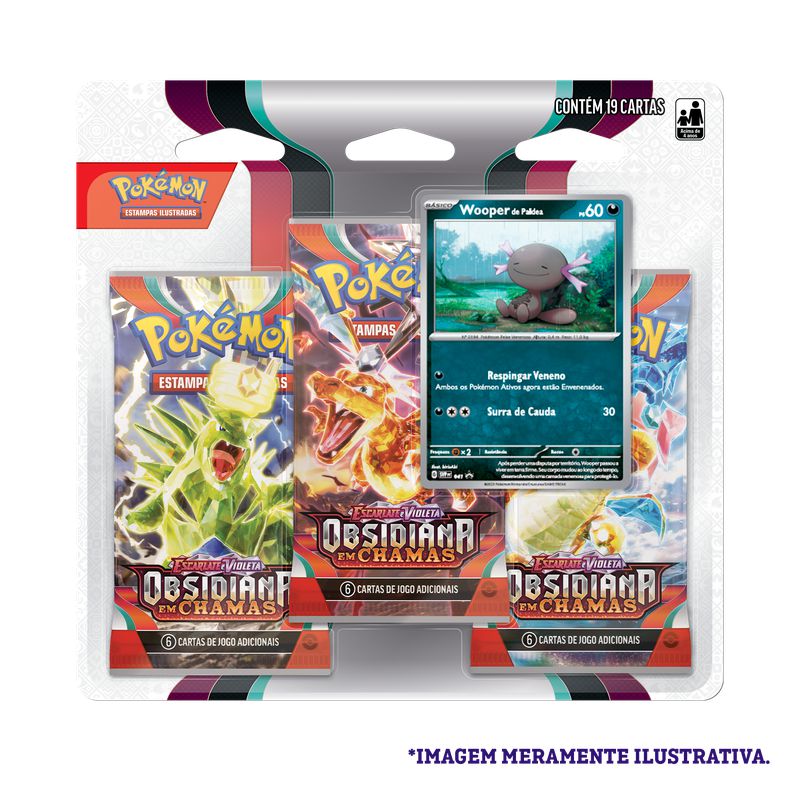 JOGO DE CARTA POKEMON EV3 - BLISTER TRIPLO - WOOPER OBSIDIANA EM