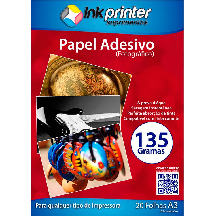 Papel Fotográfico Brilhante Glossy A3 135gr (ADESIVO) - Tintas para  Impressora, Materiais para Serigrafia e Insumos para Sublimação! Compre  Aqui com o Melhor Preço