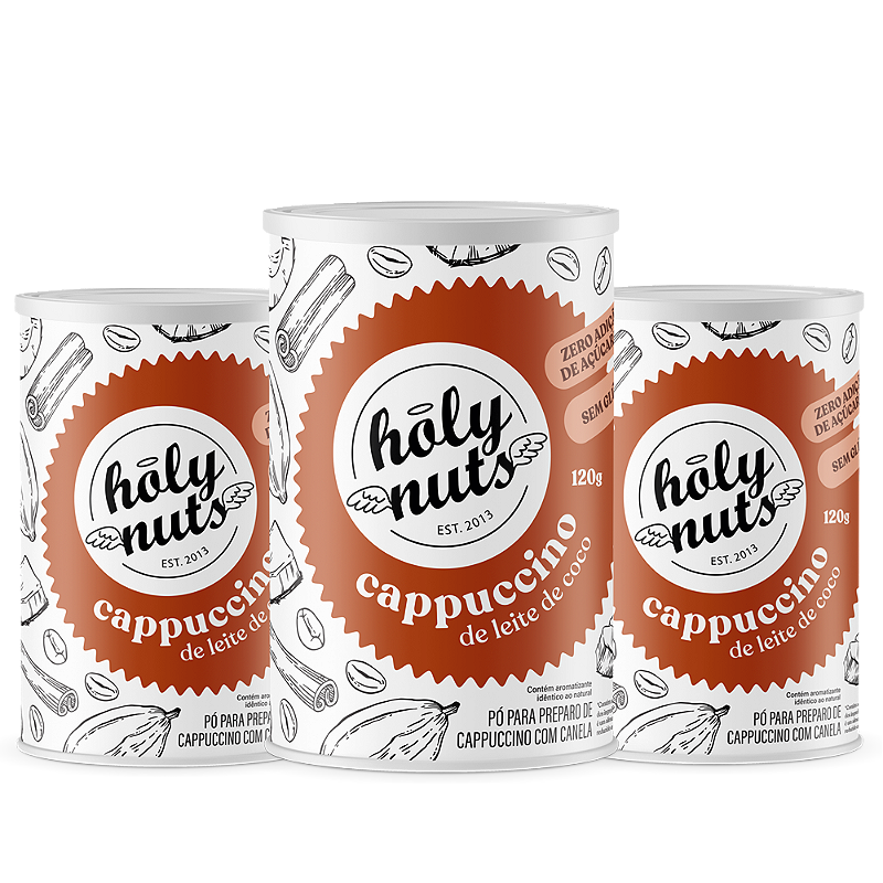 CAPPUCCINO DE LEITE DE COCO HOLY NUTS - 3 UNIDADES DE 120G CADA