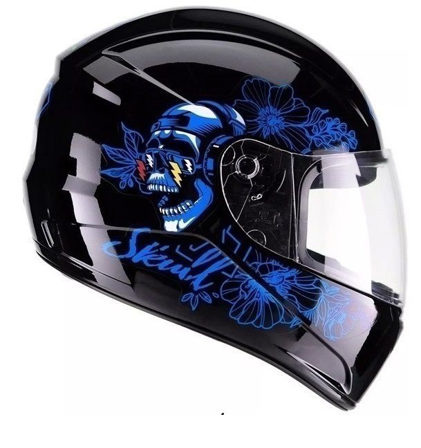 Capacete Fly F9 Dj Skull - Preto / Azul - 7 Motos peças e acessórios