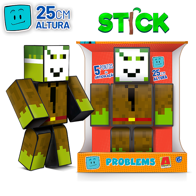 Kit 03 Boneco Jogo Minecraft Streamer Zoom Stick Kadu 35 Cm