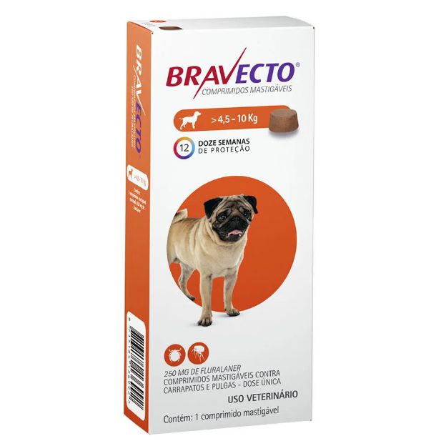 Bravecto Antipulgas e Carrapatos 4,5 a 10 kg para Cães 250mg