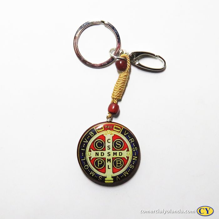 Chaveiro Medalha de São Bento em madeira resinado - O pacote com 3 unidades  - Cód.: 353 - Comercial Yolanda