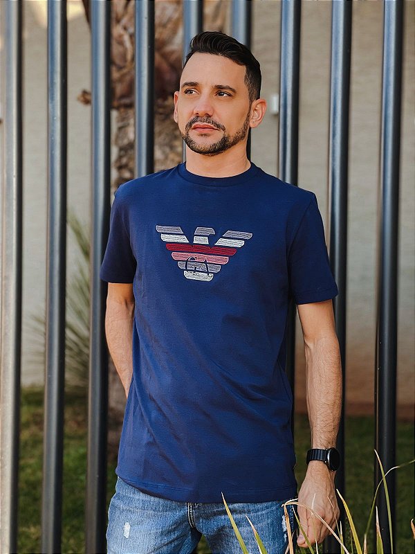 Camiseta Emporio Armani Masculina Azul Marinho Bordada