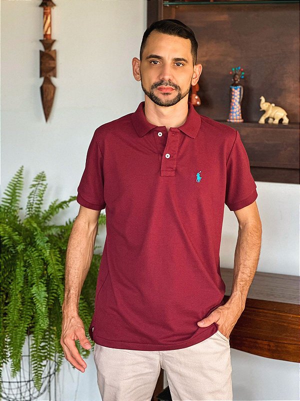 Camisa Polo Ralph Lauren Masculina Custom Fit Malbec Pony Azul