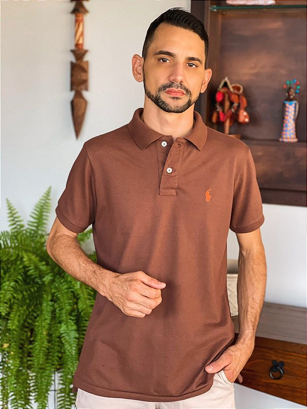 Camisa Polo Ralph Lauren Masculina Custom Fit Marrom Chocolate