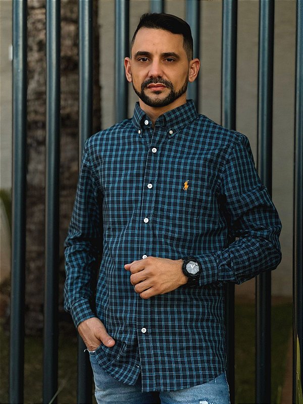 Camisa Ralph Lauren Masculina Manga Longa Custom Fit Xadrez