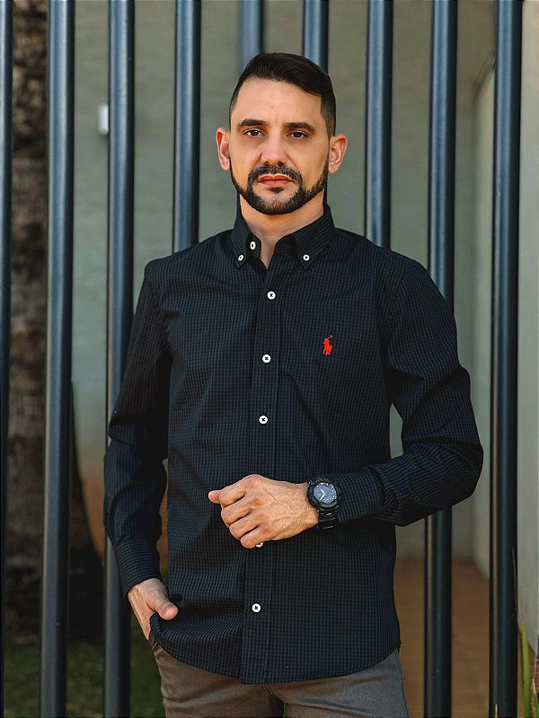 Camisa Ralph Lauren Masculina Custom Fit Micro Xadrez Verde
